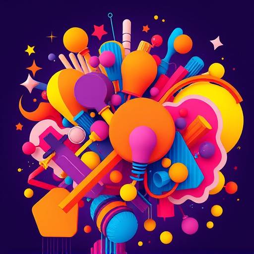 Animation graphique complexe avec des formes et des couleurs vives